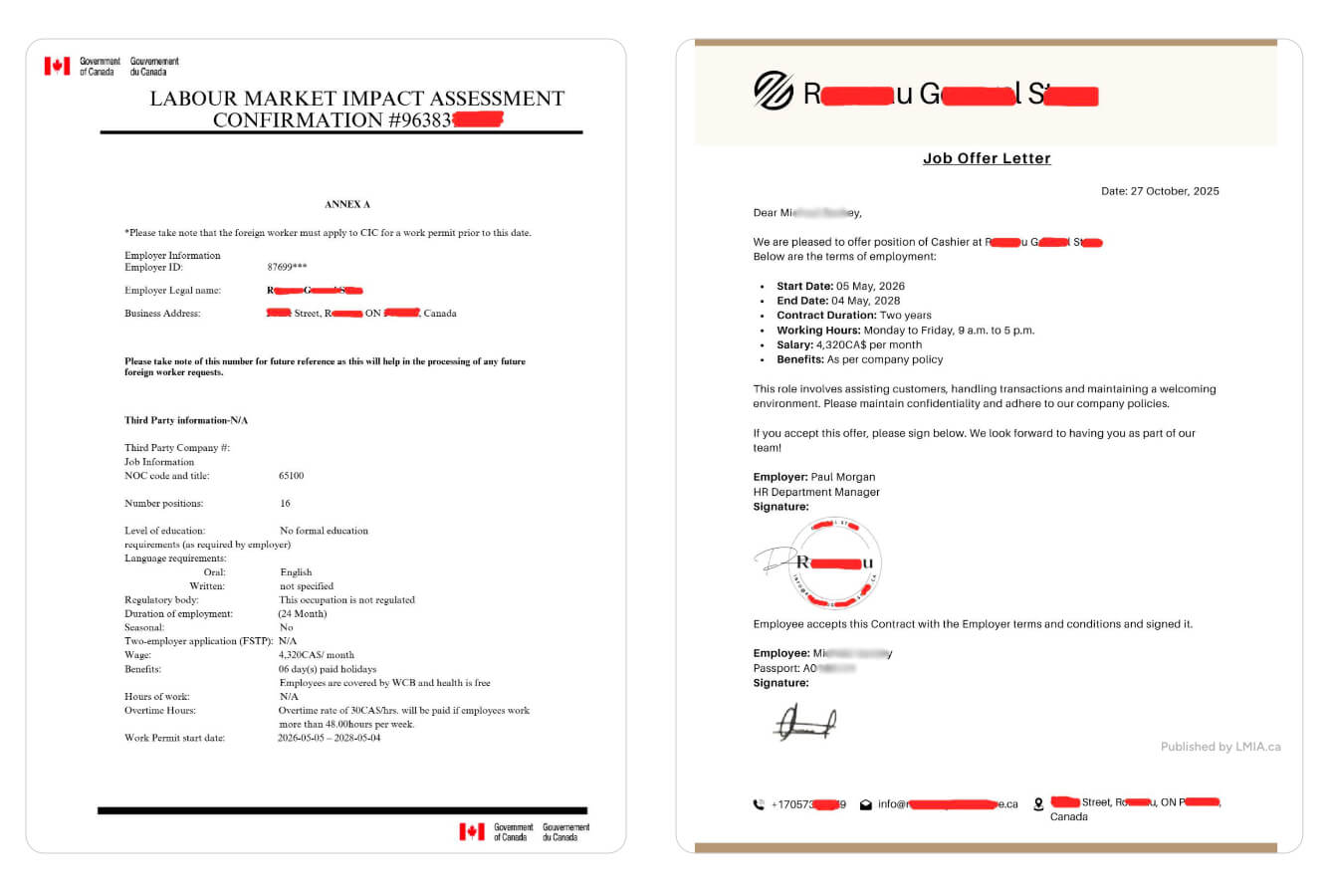 Fake LMIA confirmation and job offer